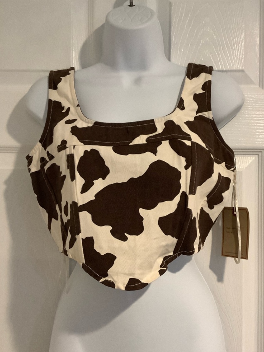 NWT LONESTAR 100% Cotton Cow Print Cropped Coastal Cowgirl Country Western Top M